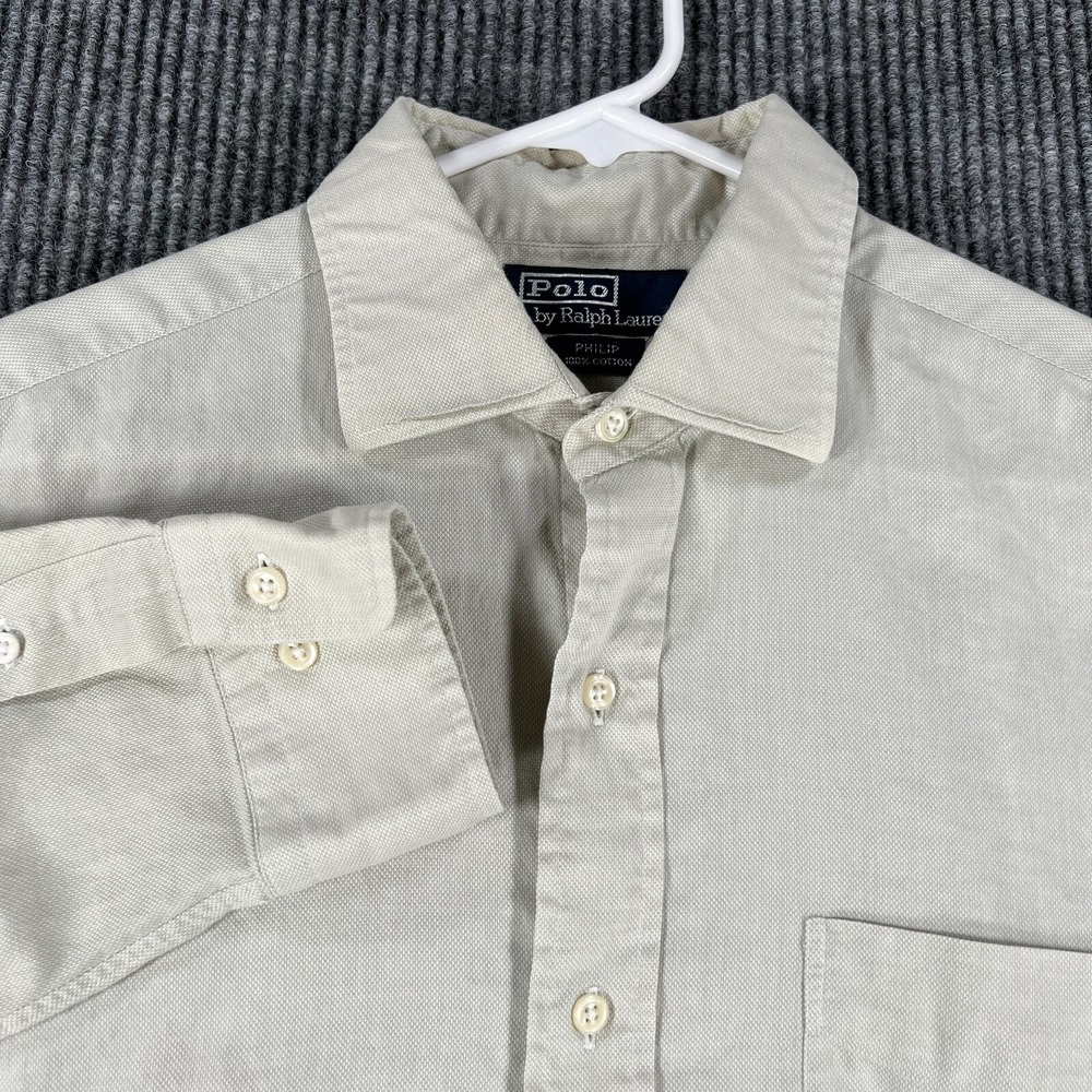 Polo Ralph Lauren Shirt Mens 16 Large Beige Long Sleeve‎ Button Up Philip Casual